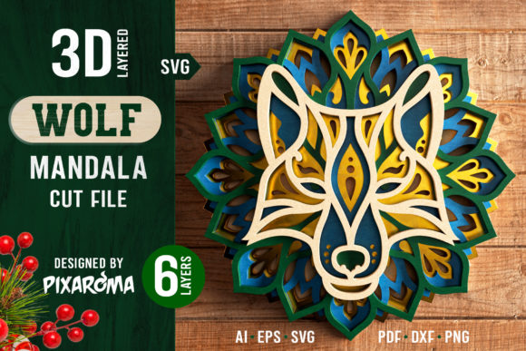 Download Wolf Mandala 3D Layered SVG Cut File - Layered svg Collection