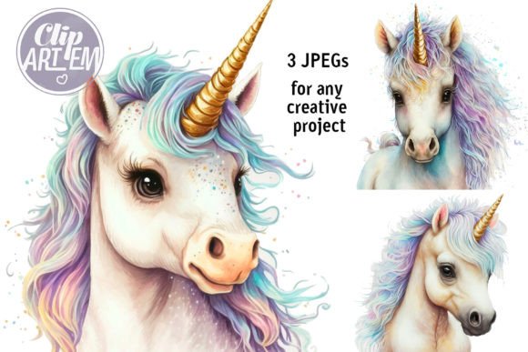 Download Baby Unicorn Wall Art Rainbow 3JPEGs Set - Unicorn wall art Collection