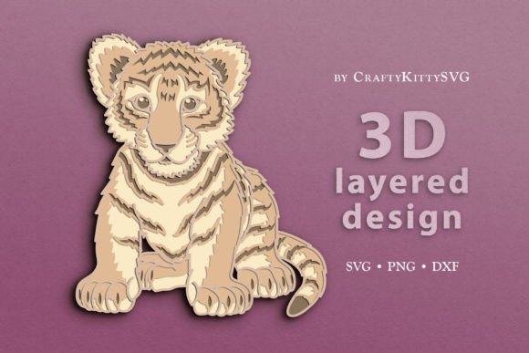 Download Baby Tiger 3D Layered SVG Cut File - Layered svg Collection